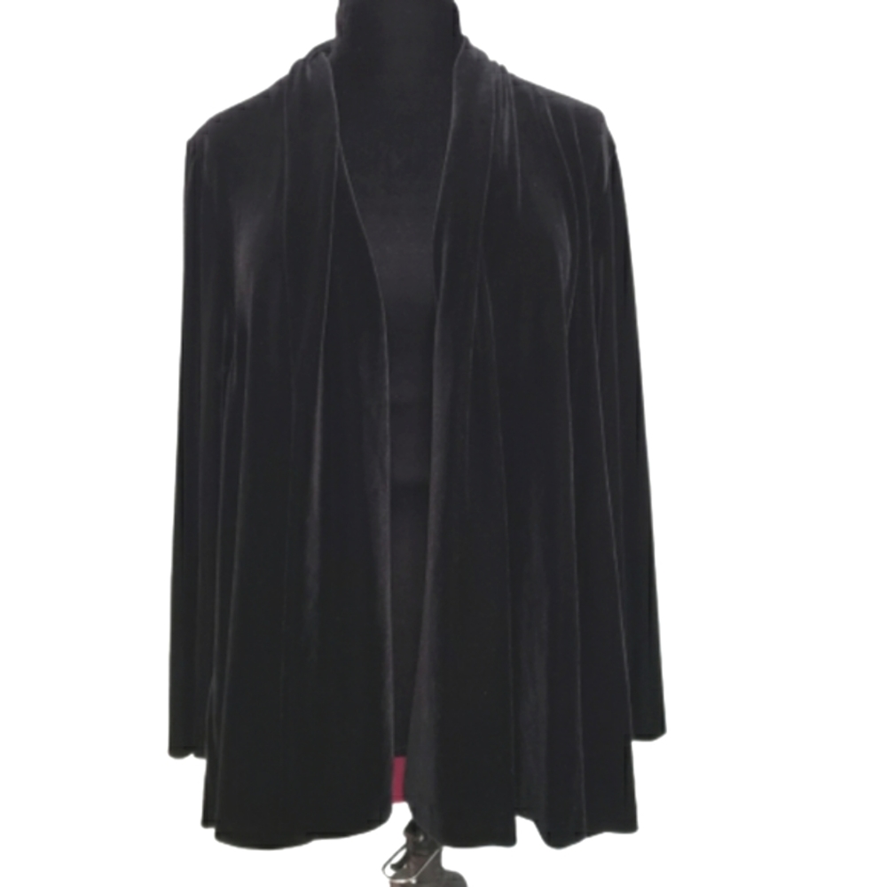 R & K Evening Black Crushed Velvet Long Sleeve Open Cardigan